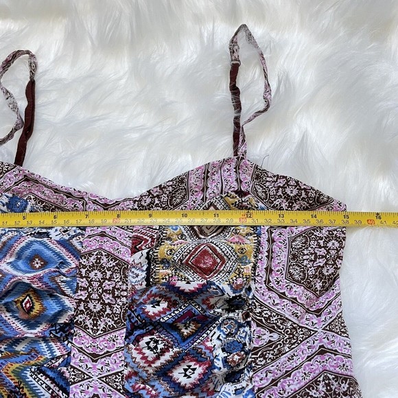 Hem & Thread Boho Mini Dress Smocked Back Size Large Lined Paisley Sundress - Picture 11 of 14